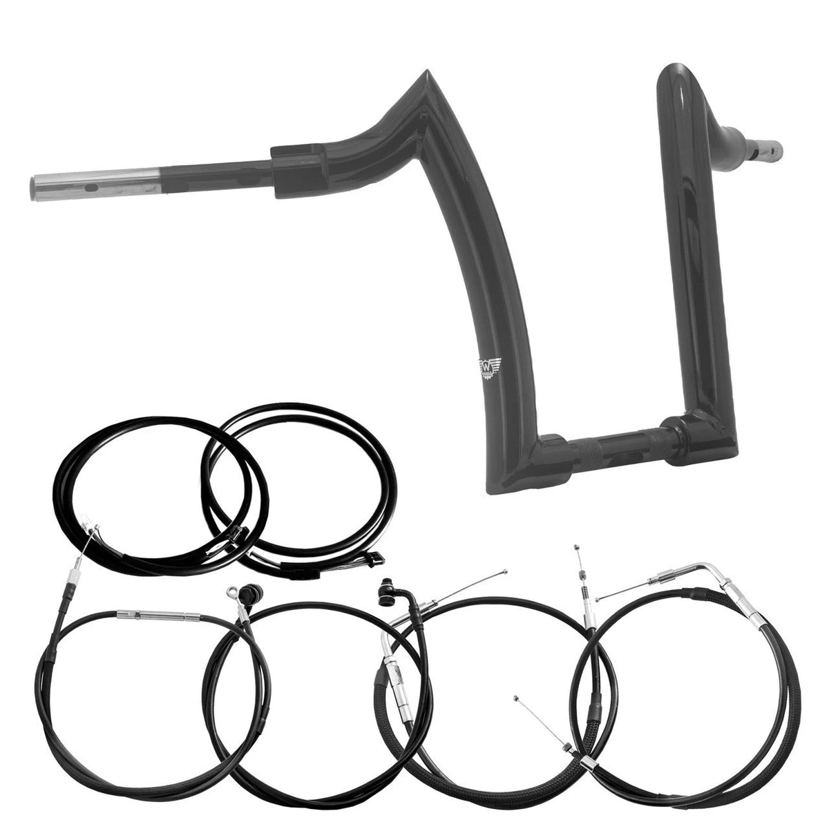 Wings Custom Front Diablo Rhino 2" Handlebar Kit with Cables & Wiring - Softail 11-15 (Cable Throttle) - Gloss Black / Matte Black