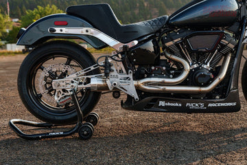 2025 Harley-Davidson Low Rider S custom, right side, R.E.D. Racing rearsets and billet swingarm