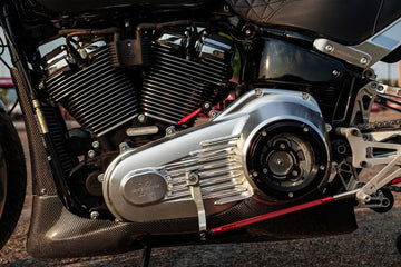 2025 Harley-Davidson Low Rider S custom, Raceworks primary cover and red shift linkage