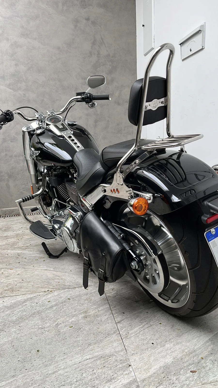 Wings Custom Sissy Bar King 20" Detachable with Luggage Rack - Fat Boy 06-26 - Polished Stainless Steel