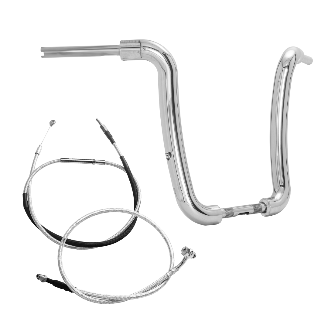 Wings Custom Ape Curve Rhino 2" Handlebar Kit with Cables - Road King 14-16 & 21-25 (Cable Clutch) - Polished Stainless Steel