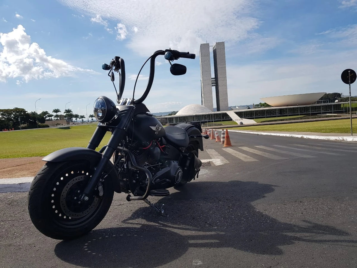 Wings Custom Ape Hanger Curve Brutale 1-1/2" Handlebars - Fat Boy 00-26 - Gloss Black / Matte Black