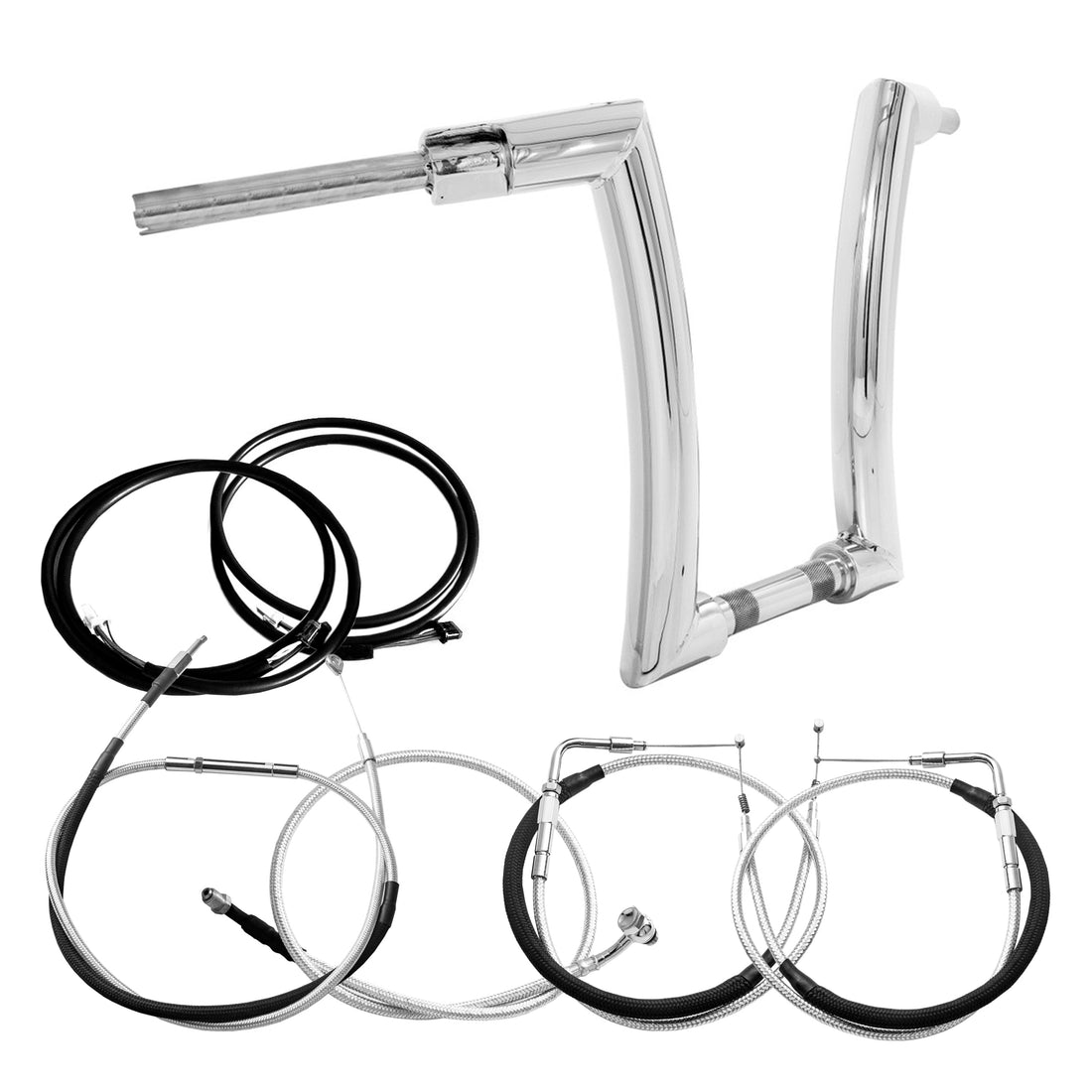 Wings Custom King Rhino 2" Handlebar Kit with Cables & Wiring - Fat Boy 11-15 (Cable Throttle) - Polished Stainless Steel