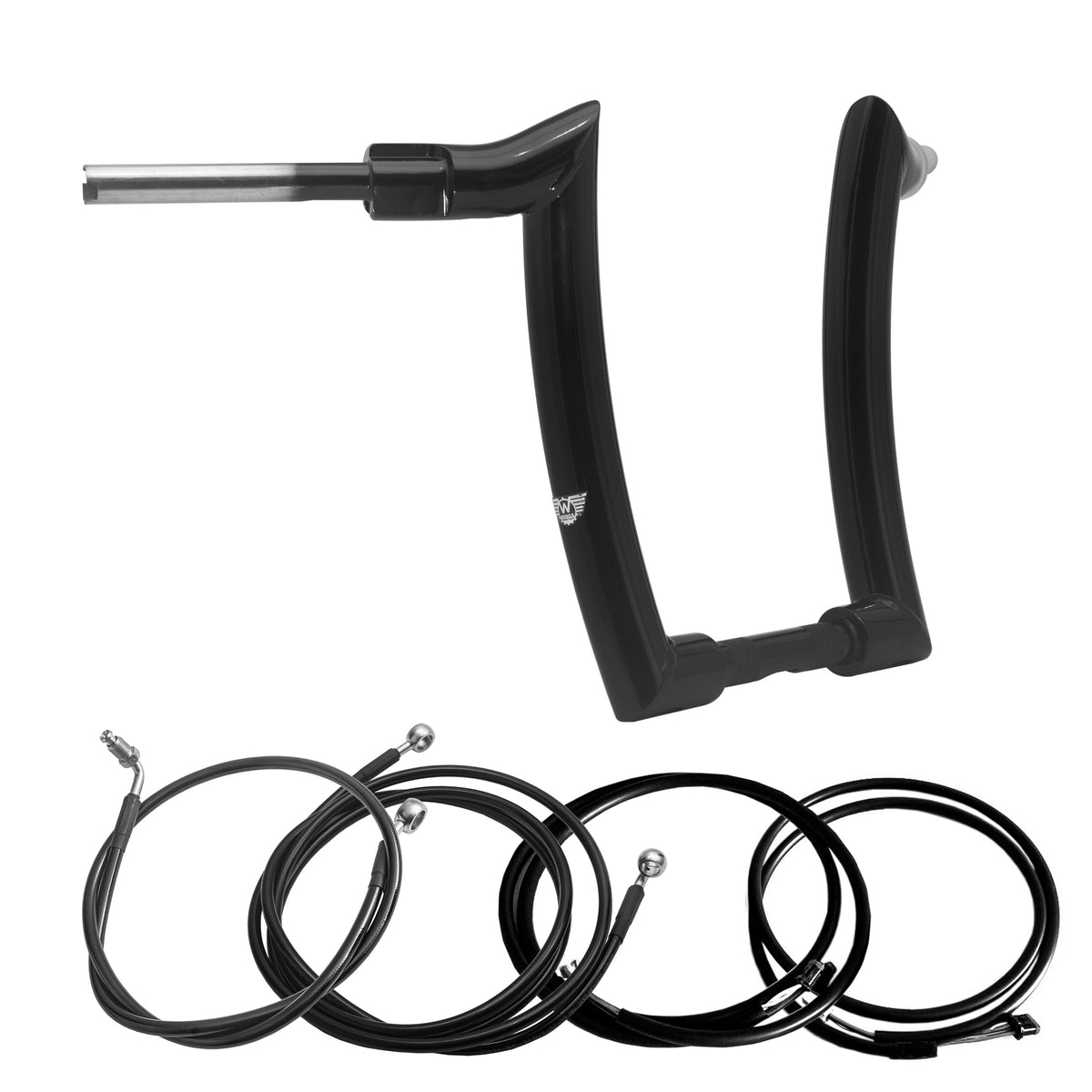 Wings Custom Mad Dogger Curve Rhino 2" Handlebar Kit with Cables & Wiring - Road King 14-20 (Hydraulic Clutch) - Gloss Black / Matte Black