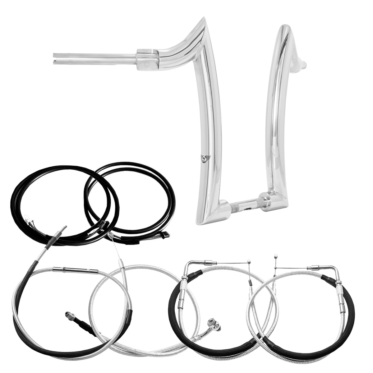 Wings Custom Diablo Rhino 2" Handlebar Kit with Cables & Wiring - Softail 11-15 (Cable Throttle) - Polished Stainless Steel