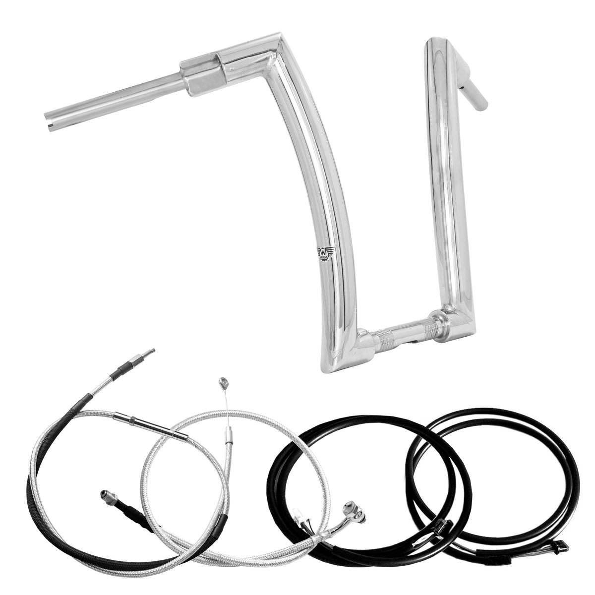 Wings Custom Front King Rhino 2" Handlebar Kit with Cables & Wiring - Softail 16-26 (E-Throttle) - Polished Stainless Steel
