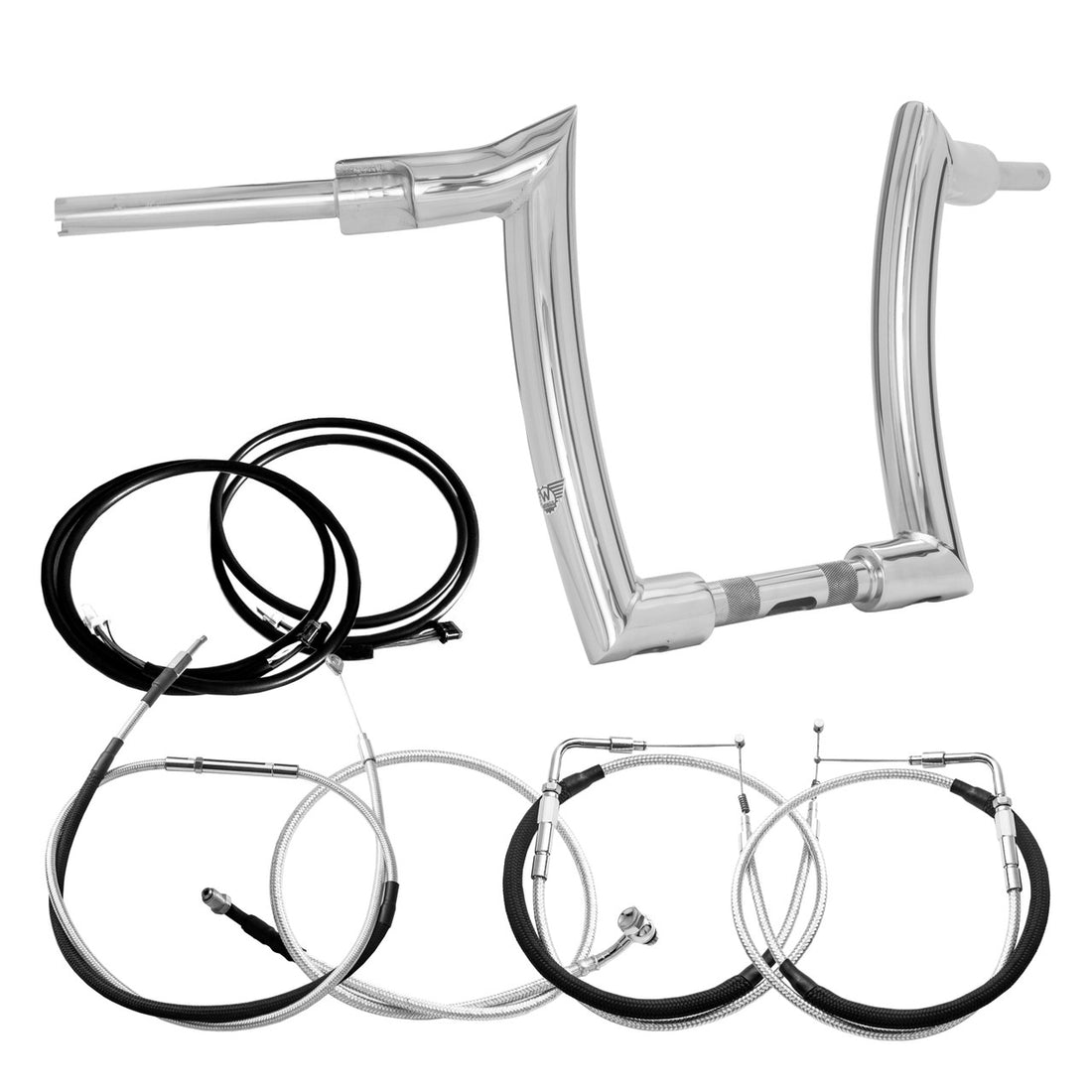 Wings Custom Mad Dogger Curve Rhino 2" Handlebar Kit with Cables & Wiring - Heritage 11-15 (Cable Throttle) - Polished Stainless Steel