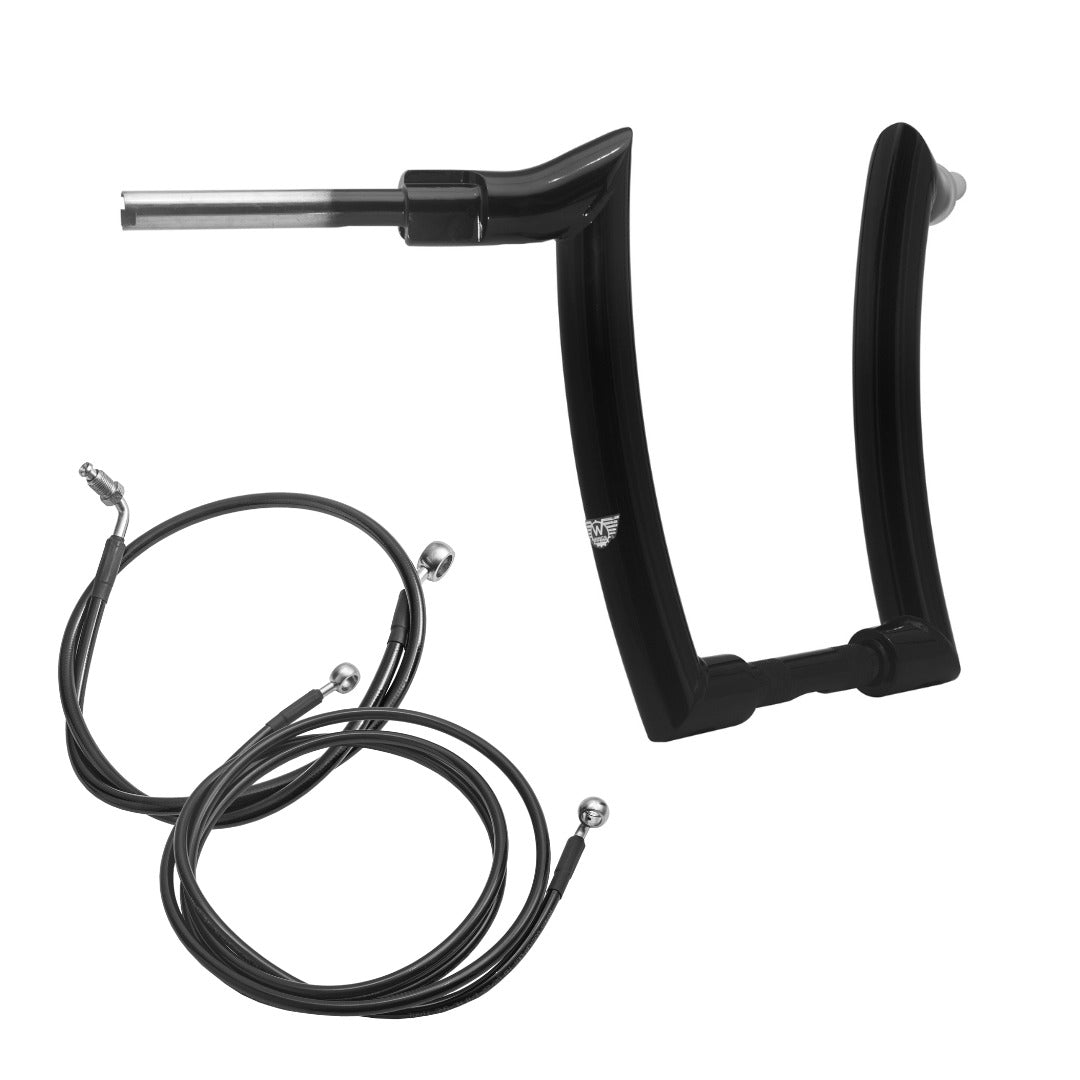 Wings Custom Mad Dogger Curve Rhino 2" Handlebar Kit with Cables - Road King 14-20 (Hydraulic Clutch) - Gloss Black / Matte Black