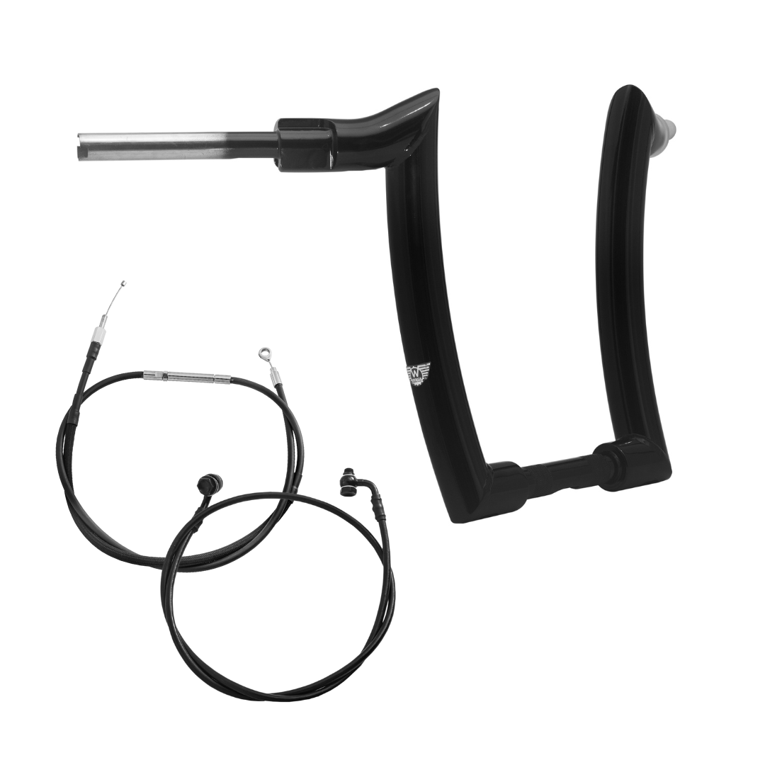 Wings Custom Mad Dogger Curve Rhino 2" Handlebar Kit with Cables - Road King 14-16 & 21-25 (Cable Clutch) - Gloss Black / Matte Black