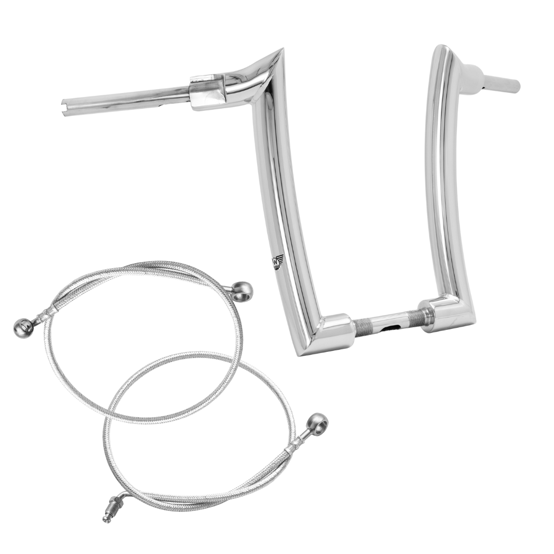 Wings Custom Mad Dogger Curve Rhino 2" Handlebar Kit with Cables - Road Glide 11 & 13 & 15-20 & 22 (Hydraulic Clutch) - Polished Stainless Steel