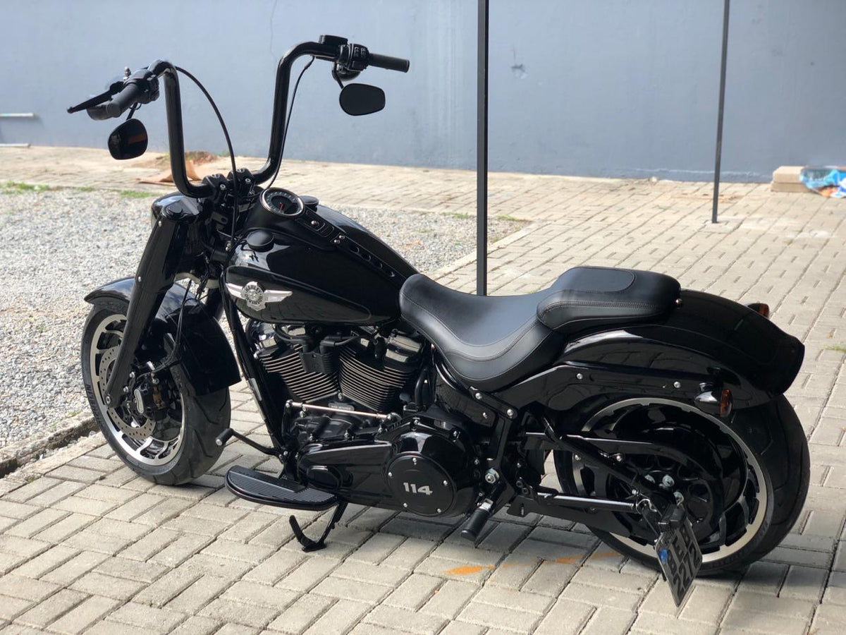 Wings Custom Ape Hanger Classic Brutale 1-1/2" Handlebars - Fat Boy 00-26 - Gloss Black / Matte Black
