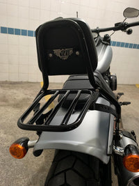 Wings Custom Sissy Bar King Low 16" Detachable with Luggage Rack - Fat Bob 18-24 - Gloss Black / Matte Black