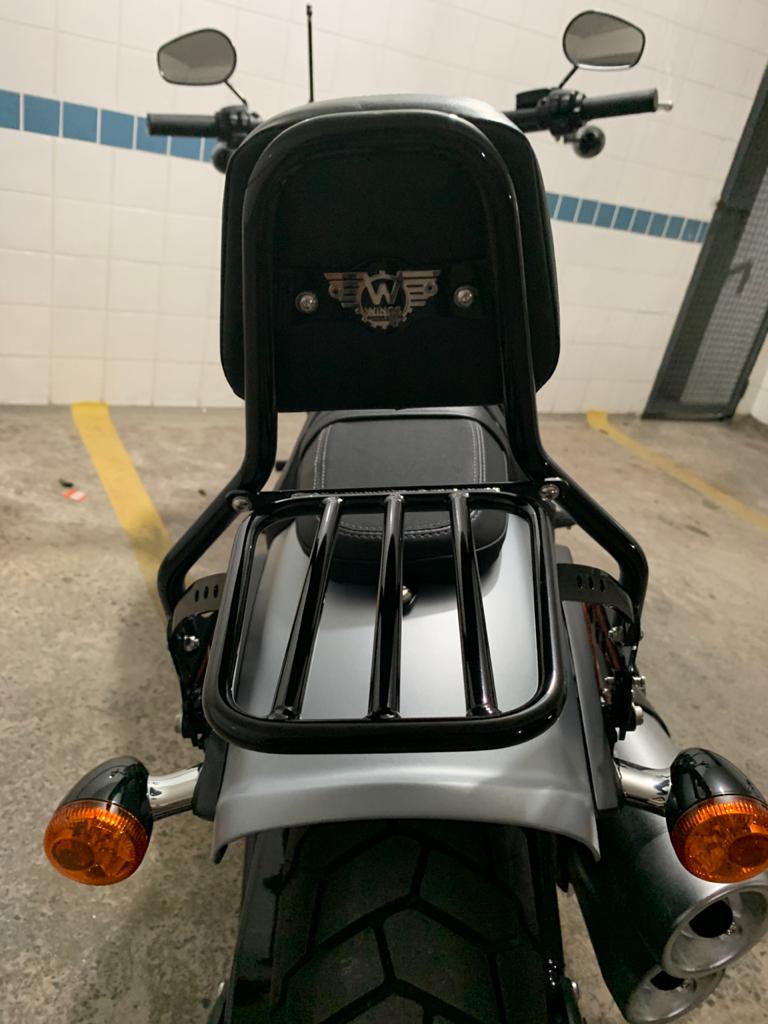 Wings Custom Sissy Bar King Low 16" Detachable with Luggage Rack - Fat Bob 18-24 - Gloss Black / Matte Black