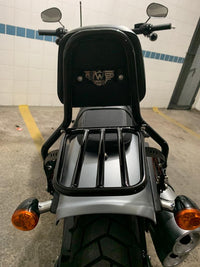 Wings Custom Sissy Bar King Low 16" Detachable with Luggage Rack - Fat Bob 18-24 - Gloss Black / Matte Black