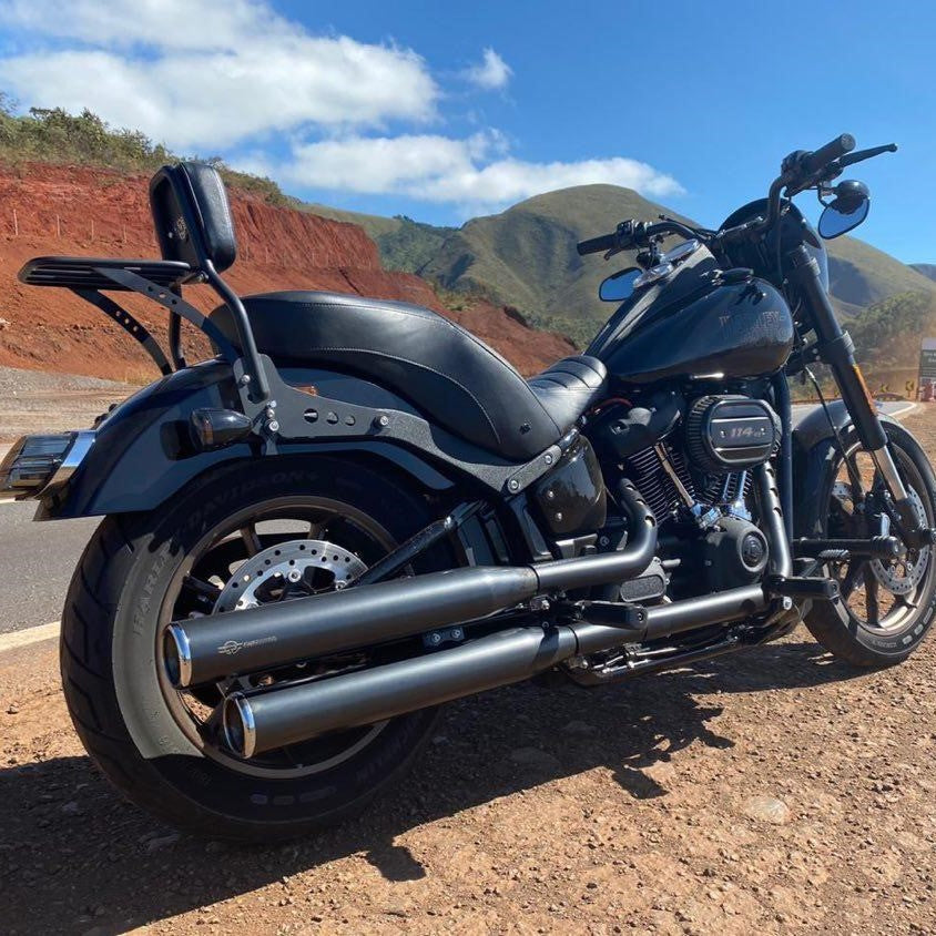 Wings Custom Sissy Bar King Low 16" Detachable with Luggage Rack - Low Rider S 18-26 - Gloss Black / Matte Black