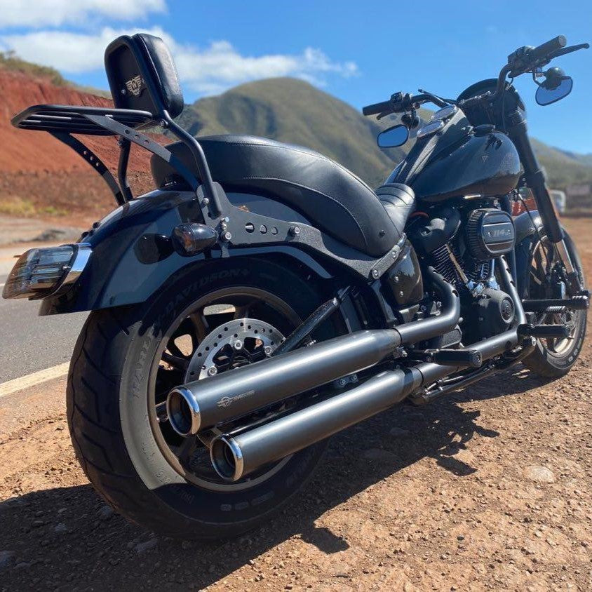 Wings Custom Sissy Bar King Low 16" Detachable with Luggage Rack - Low Rider S 18-26 - Gloss Black / Matte Black