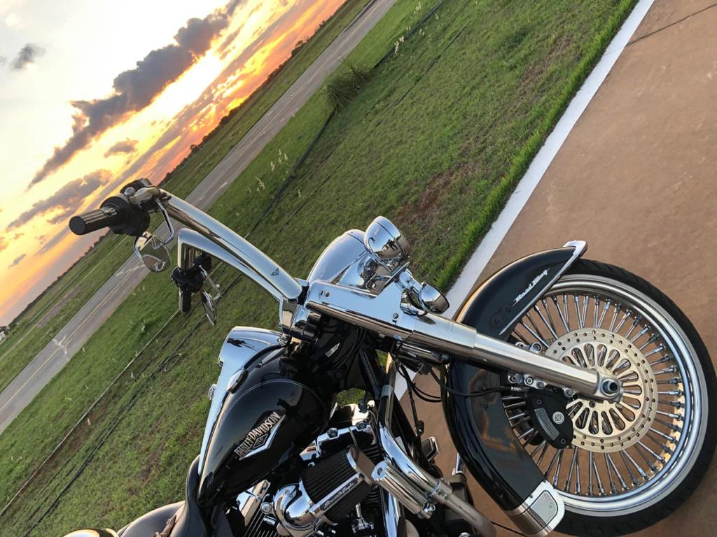 Wings Custom Front King Rhino 2" Handlebar Kit with Cables & Wiring - Road King 14-20 (Hydraulic Clutch) - Polished Stainless Steel