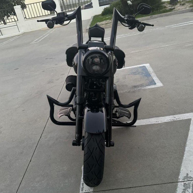 Wings Custom Diablo Curve Rhino 2" Handlebars - Fat Boy 00-26 - Polished Stainless Steel / Gloss Black / Matte Black