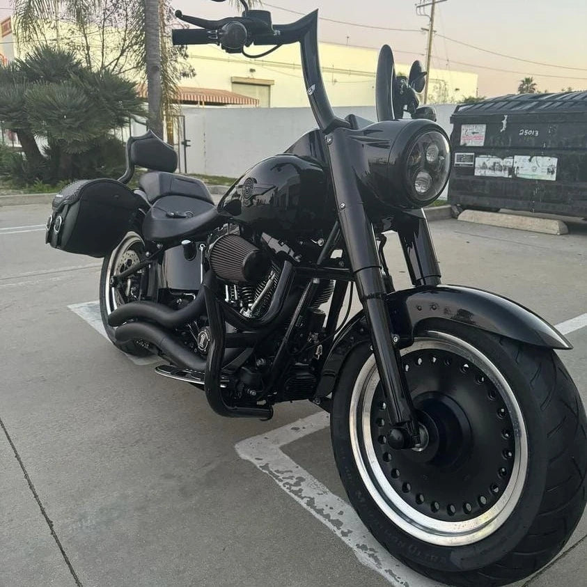 Wings Custom Diablo Curve Rhino 2" Handlebars - Fat Boy 00-26 - Polished Stainless Steel / Gloss Black / Matte Black