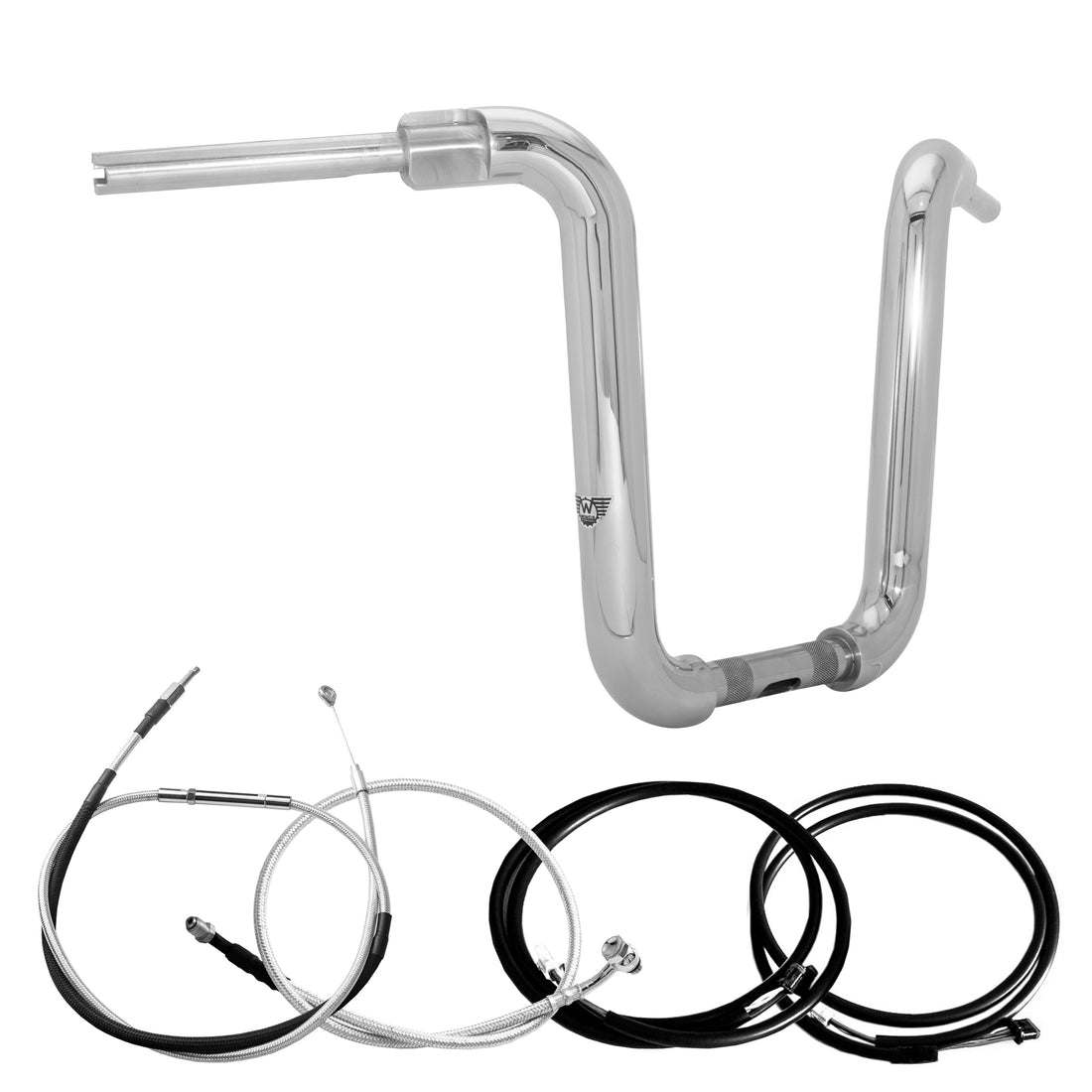 Wings Custom Ape Classic Rhino 2" Handlebar Kit with Cables & Wiring - Deluxe 16-20 (E-Throttle) - Polished Stainless Steel