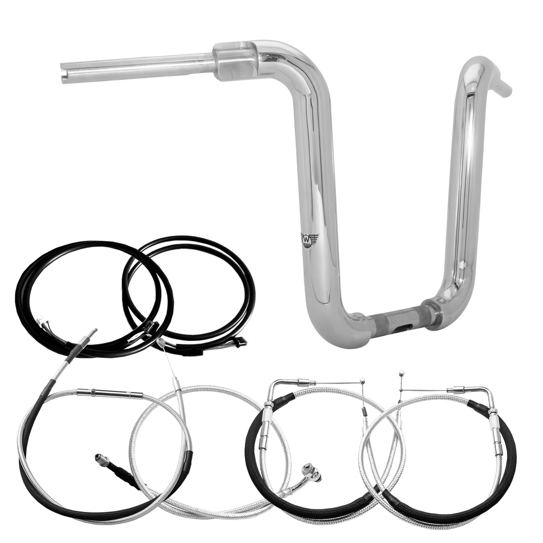 Wings Custom Ape Classic Rhino 2" Handlebar Kit with Cables & Wiring - Softail 11-15 (Cable Throttle) - Polished Stainless Steel