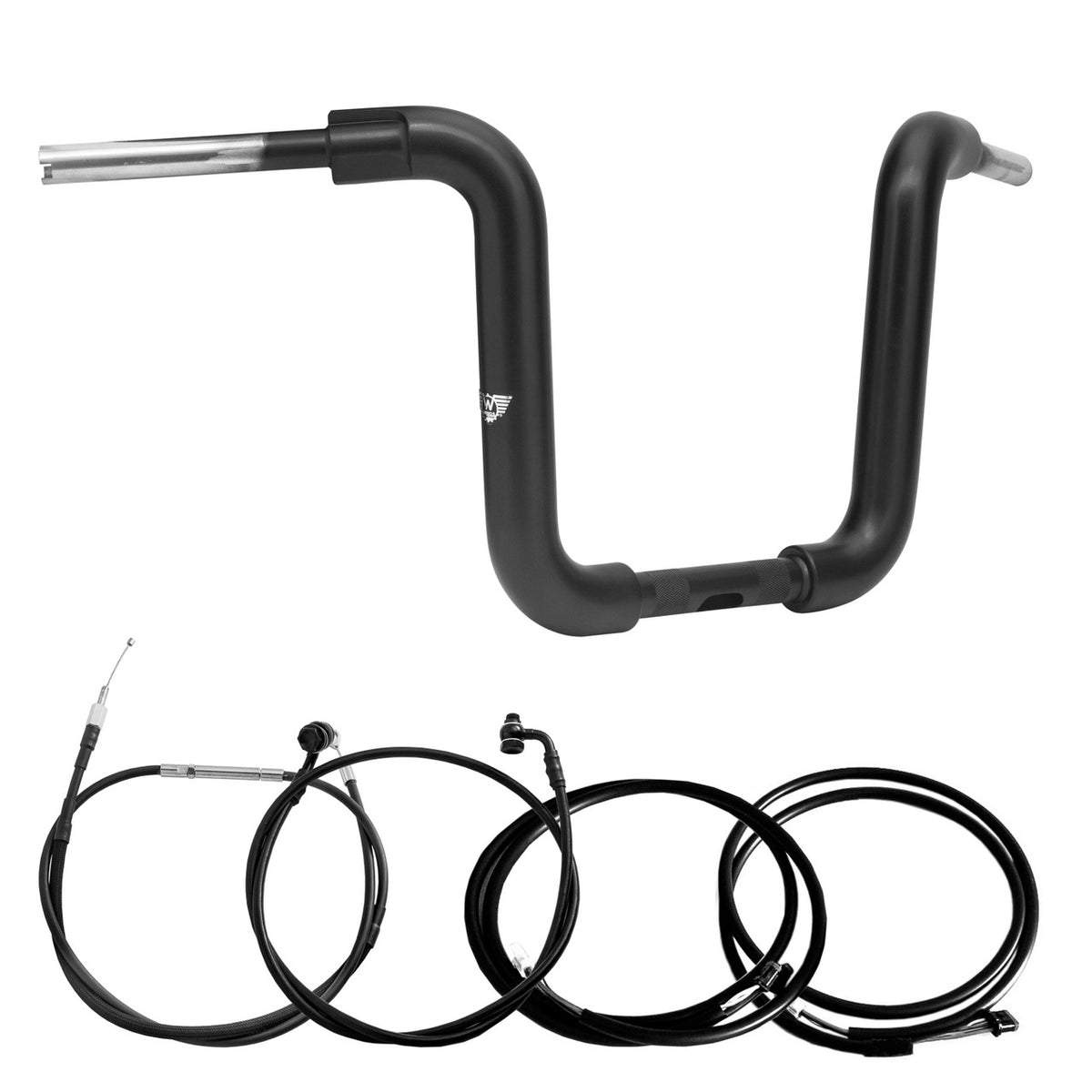 Wings Custom Ape Classic Rhino 2" Handlebar Kit with Cables & Wiring - Softail 16-26 (E-Throttle) - Gloss Black / Matte Black