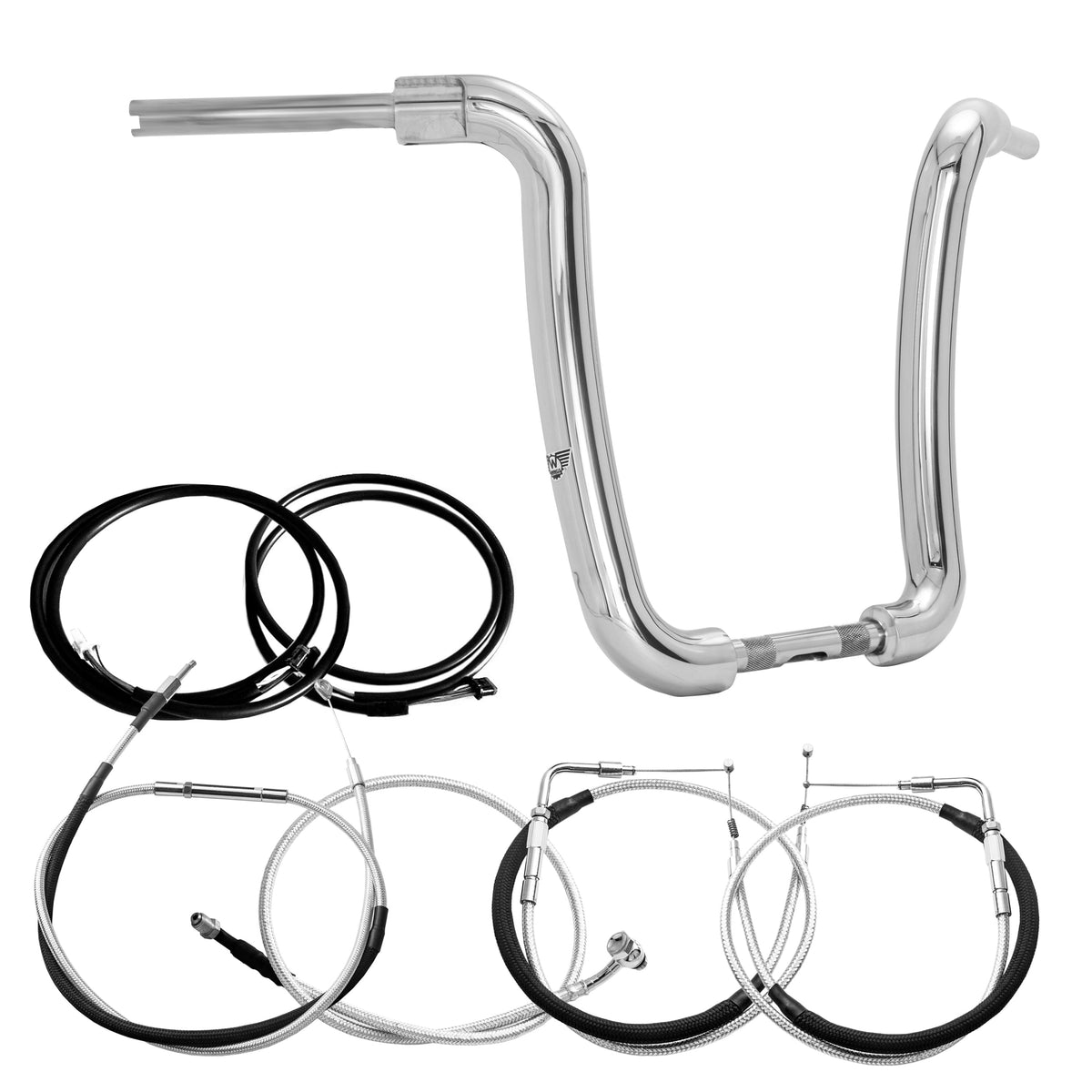 Wings Custom Ape Curve Rhino 2" Handlebar Kit with Cables & Wiring - Softail 11-15 (Cable Throttle) - Polished Stainless Steel