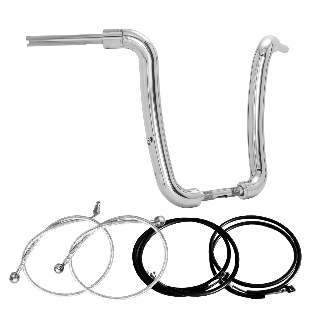 Wings Custom Ape Curve Rhino 2" Handlebar Kit with Cables & Wiring - Road King 14 & 17-20 (Hydraulic Clutch) - Polished Stainless Steel