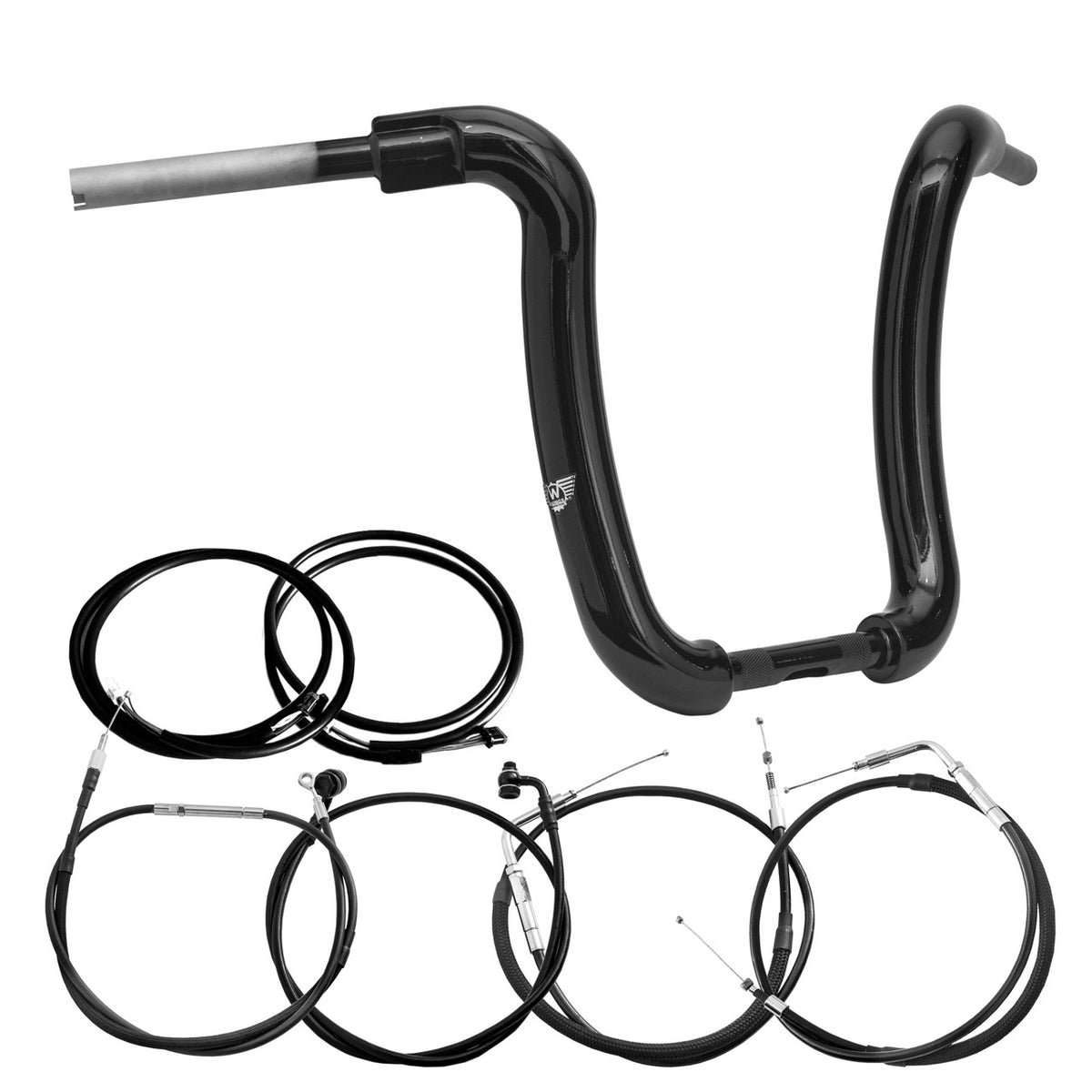 Wings Custom Ape Curve Rhino 2" Handlebar Kit with Cables & Wiring - Softail 11-15 (Cable Throttle) - Gloss Black / Matte Black