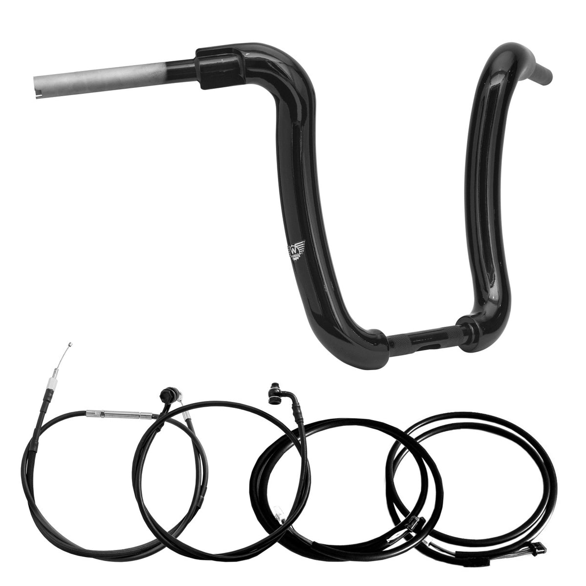 Wings Custom Ape Curve Rhino 2" Handlebar Kit with Cables & Wiring - Softail 16-26 (E-Throttle) - Gloss Black / Matte Black
