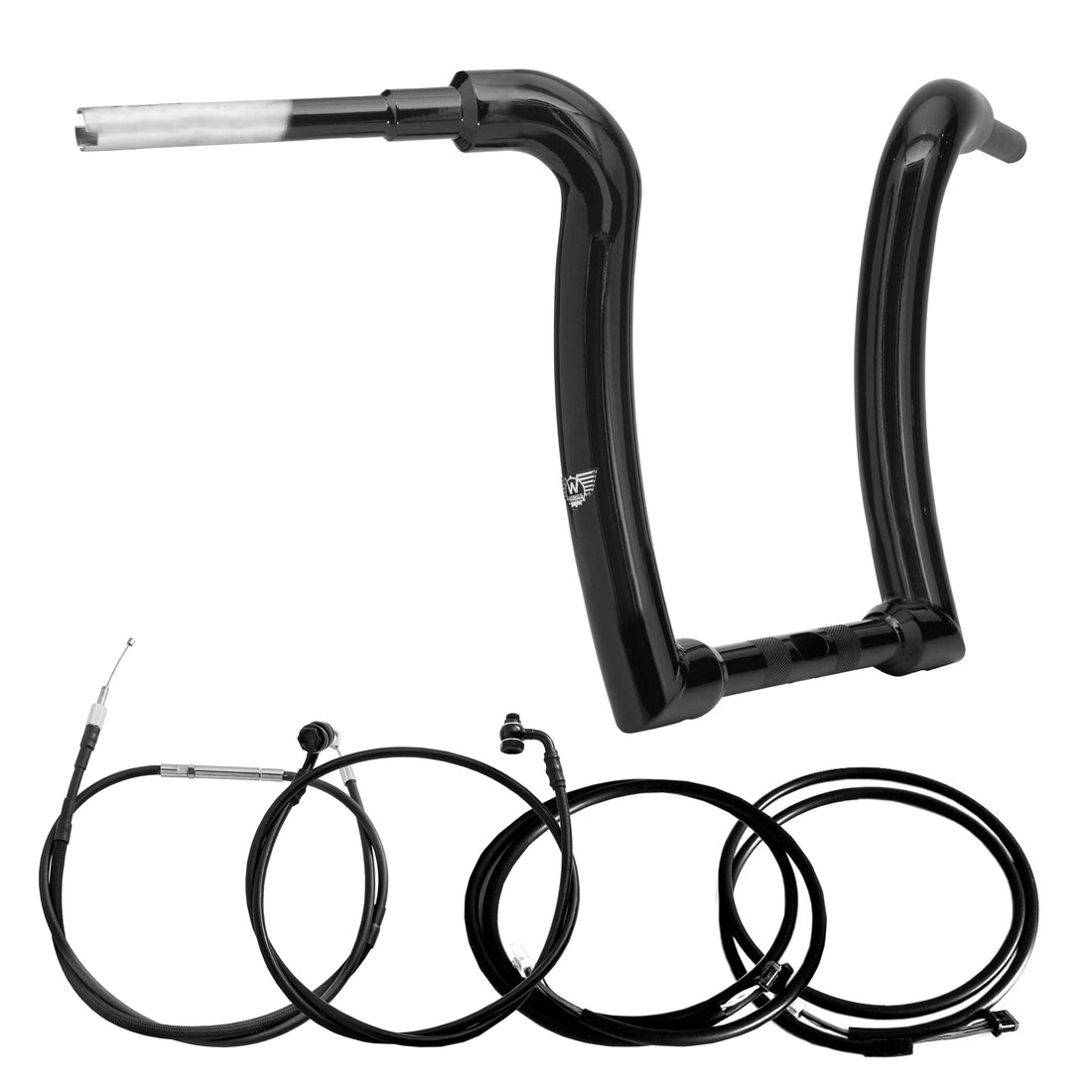 Wings Custom Ape Curve Rhino 2" Handlebar Kit with Cables & Wiring - Road Glide 21-26 (Cable Clutch) - Gloss Black / Matte Black