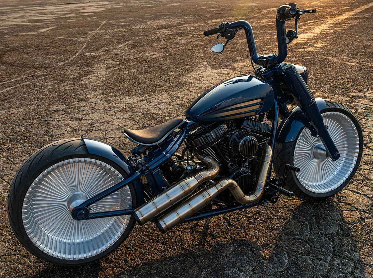 ATLANTIS, a custom Harley-Davidson Fat Boy with solid 21-inch wheels