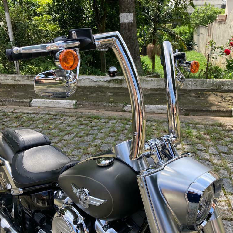 Wings Custom Front King Rhino 2" Handlebar Kit with Cables & Wiring - Fat Boy 11-15 (Cable Throttle) - Polished Stainless Steel