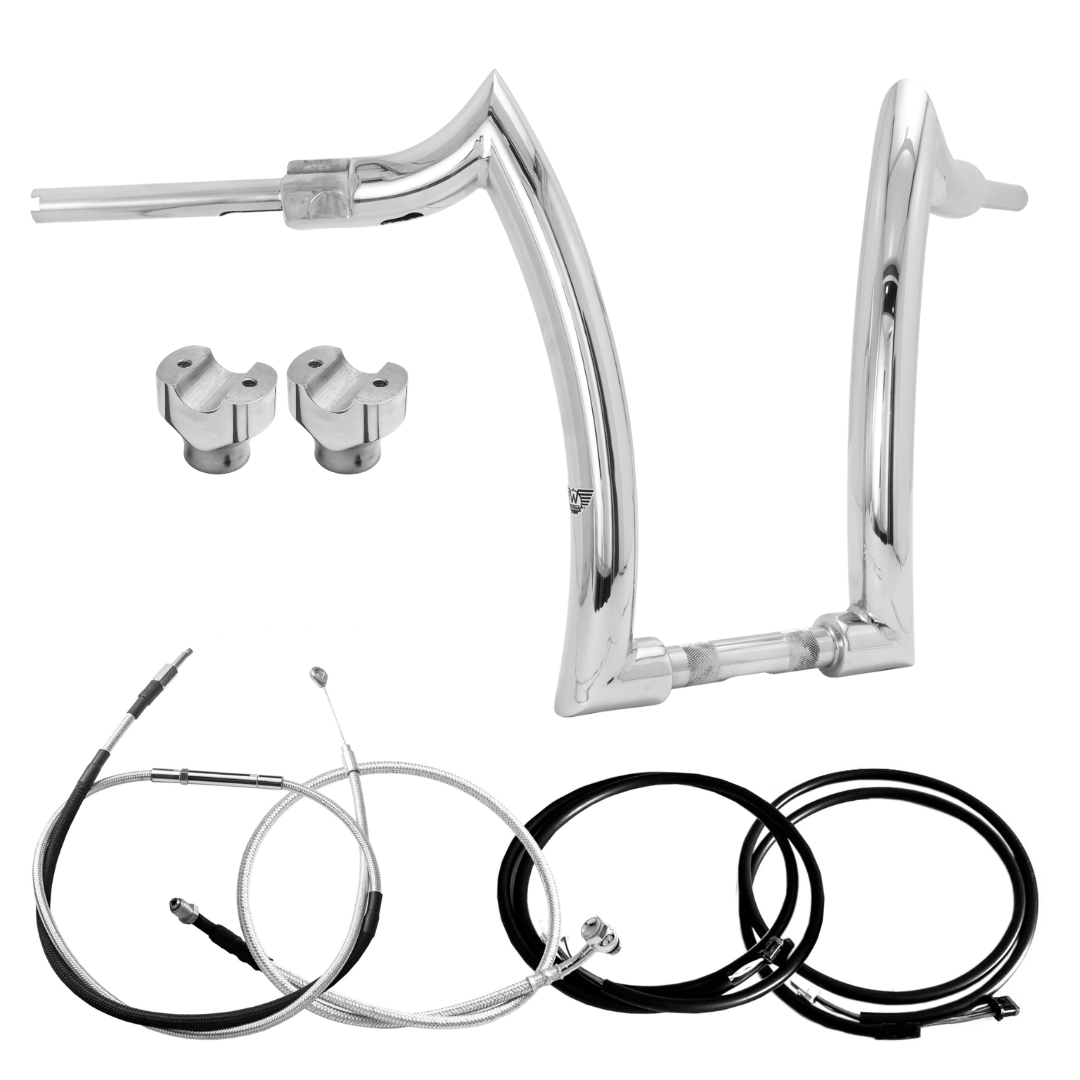 Wings Custom Front Diablo Rhino 2" Handlebar Kit with Clamps, Cables & Wiring - Breakout 16-26 (E-Throttle) - Polished Stainless Steel
