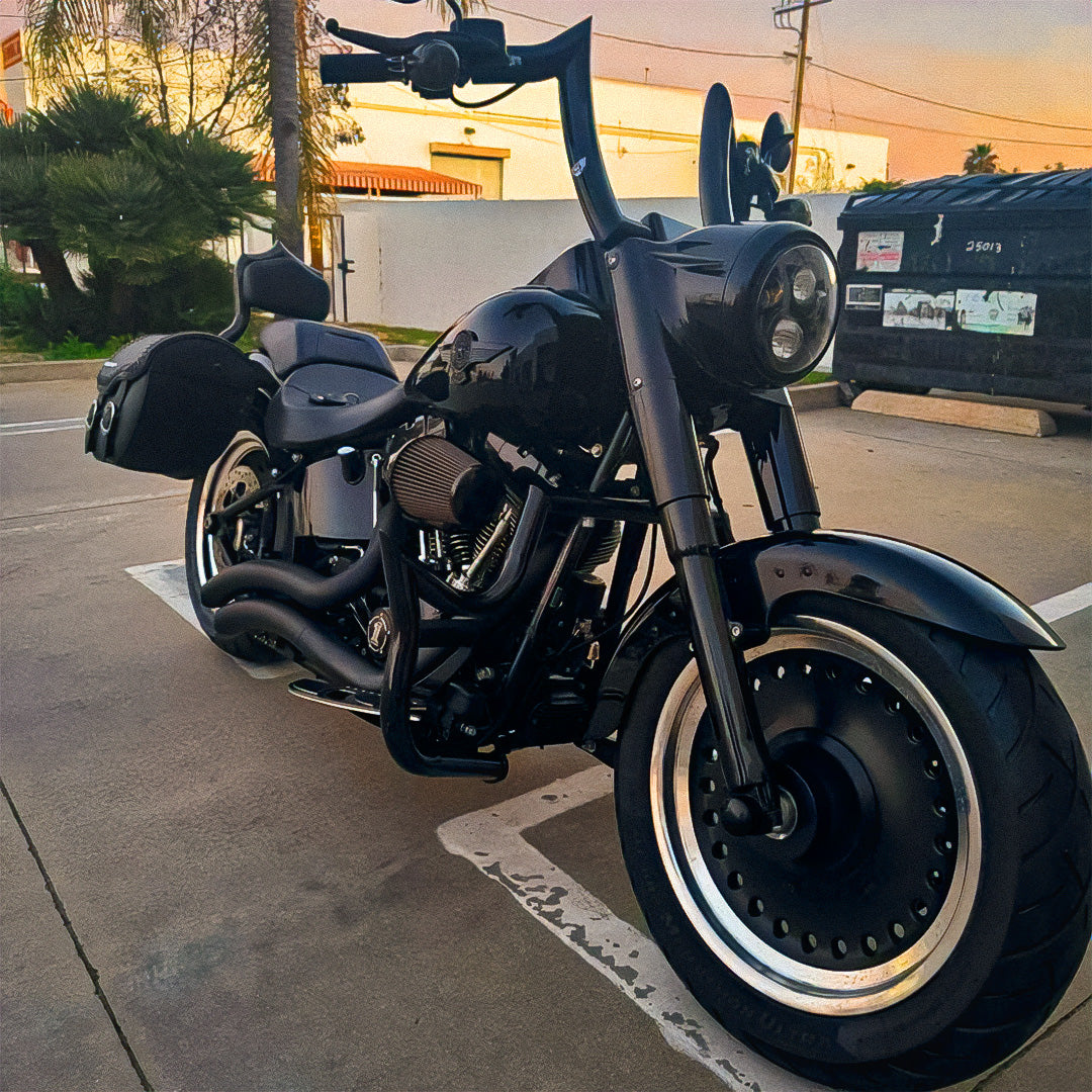 Wings Custom Diablo Curve Rhino 2" Handlebar Kit with Cables & Wiring - Softail 11-15 (Cable Throttle) - Gloss Black / Matte Black
