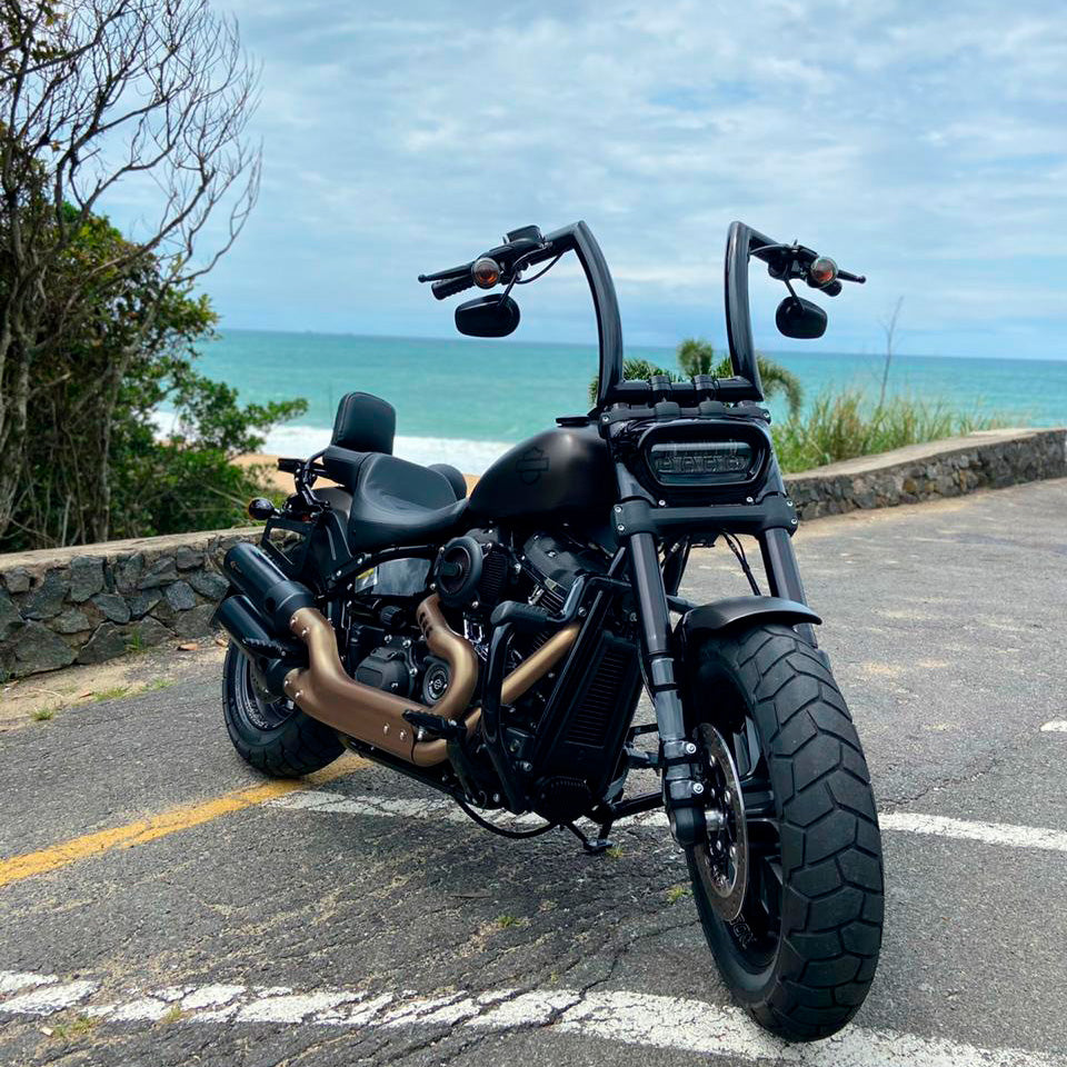 Wings Custom Front King Rhino 2" Handlebar Kit with Clamps, Cables & Wiring - Fat Bob 18-24 (E-Throttle) - Gloss Black / Matte Black