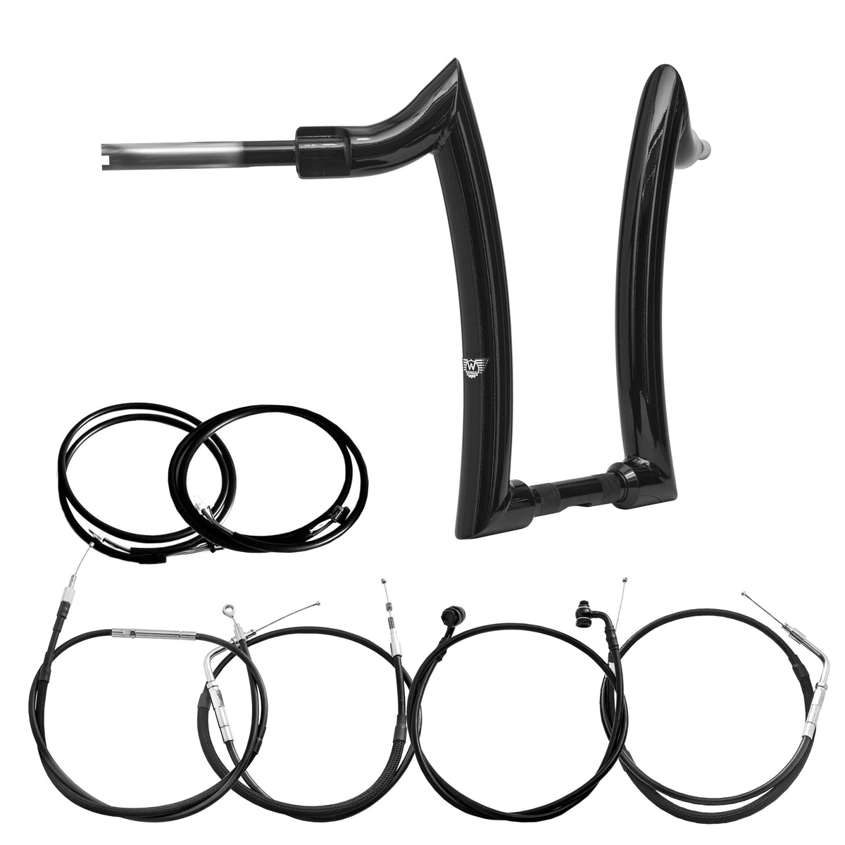Wings Custom Diablo Rhino 2" Handlebar Kit with Cables & Wiring - Softail 11-15 (Cable Throttle) - Gloss Black / Matte Black
