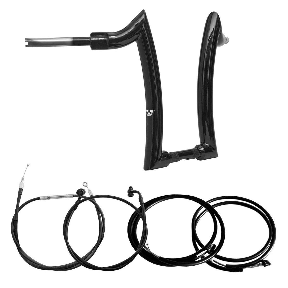 Wings Custom Diablo Rhino 2" Handlebar Kit with Cables & Wiring - Softail 16-26 (E-Throttle) - Gloss Black / Matte Black