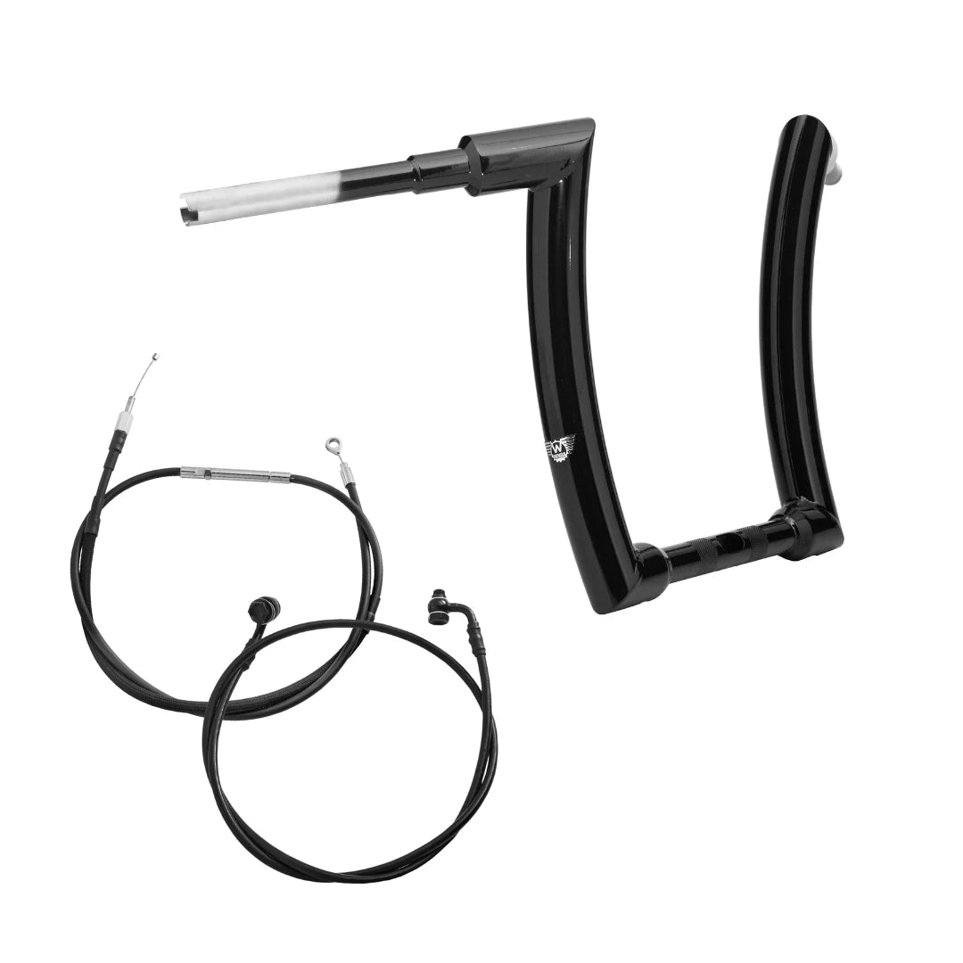 Wings Custom King Curve Rhino 2" Handlebar Kit with Cables - Road Glide 08-13 & 21-26 (Cable Clutch) - Gloss Black / Matte Black