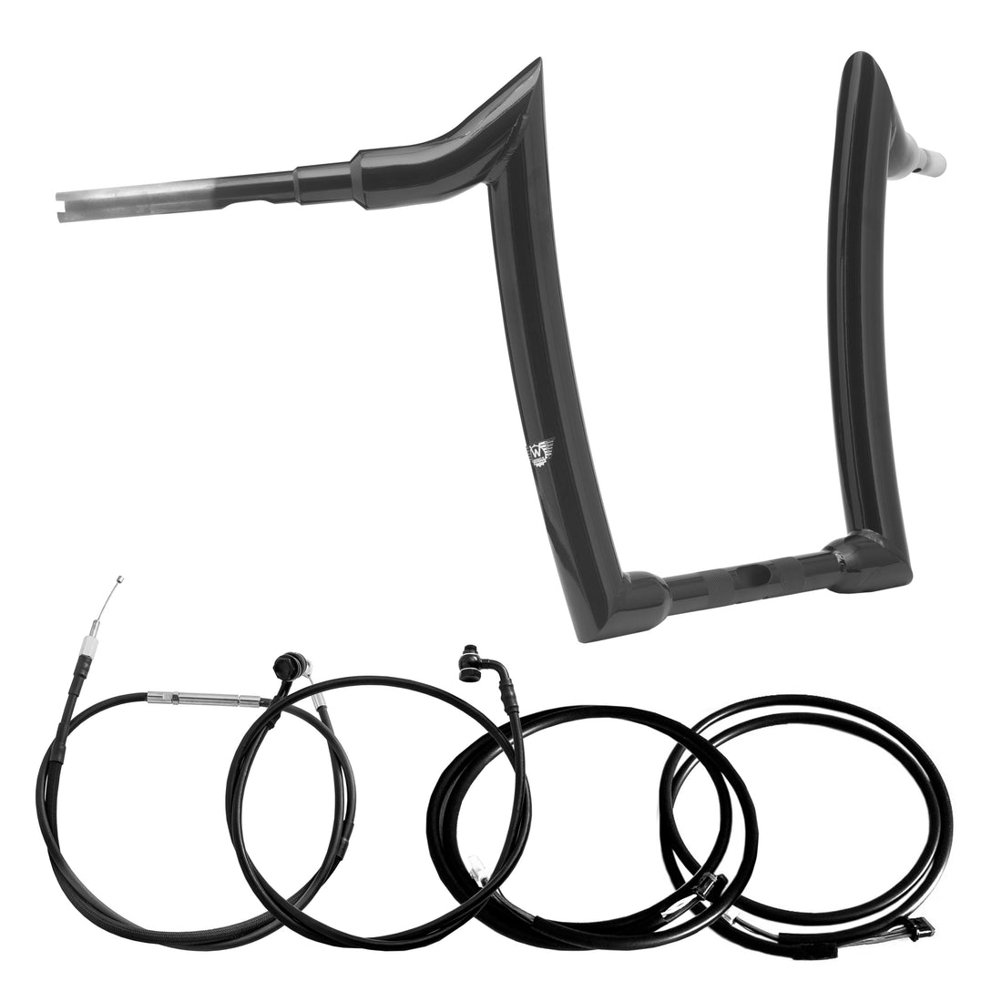Wings Custom Diablo Curve Rhino 2" Handlebar Kit with Cables & Wiring - Road Glide 21-26 (Cable Clutch) - Gloss Black / Matte Black / Polished Stainless Steel