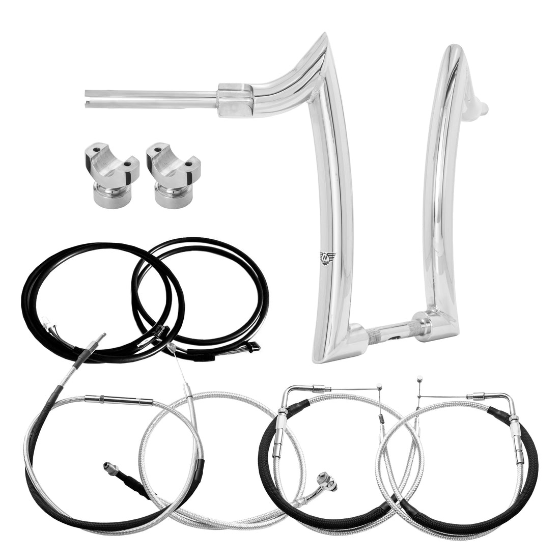 Wings Custom Diablo Rhino 2" Handlebar Kit with Clamps, Cables & Wiring - Breakout 13-15 (Cable Throttle) - Polished Stainless Steel