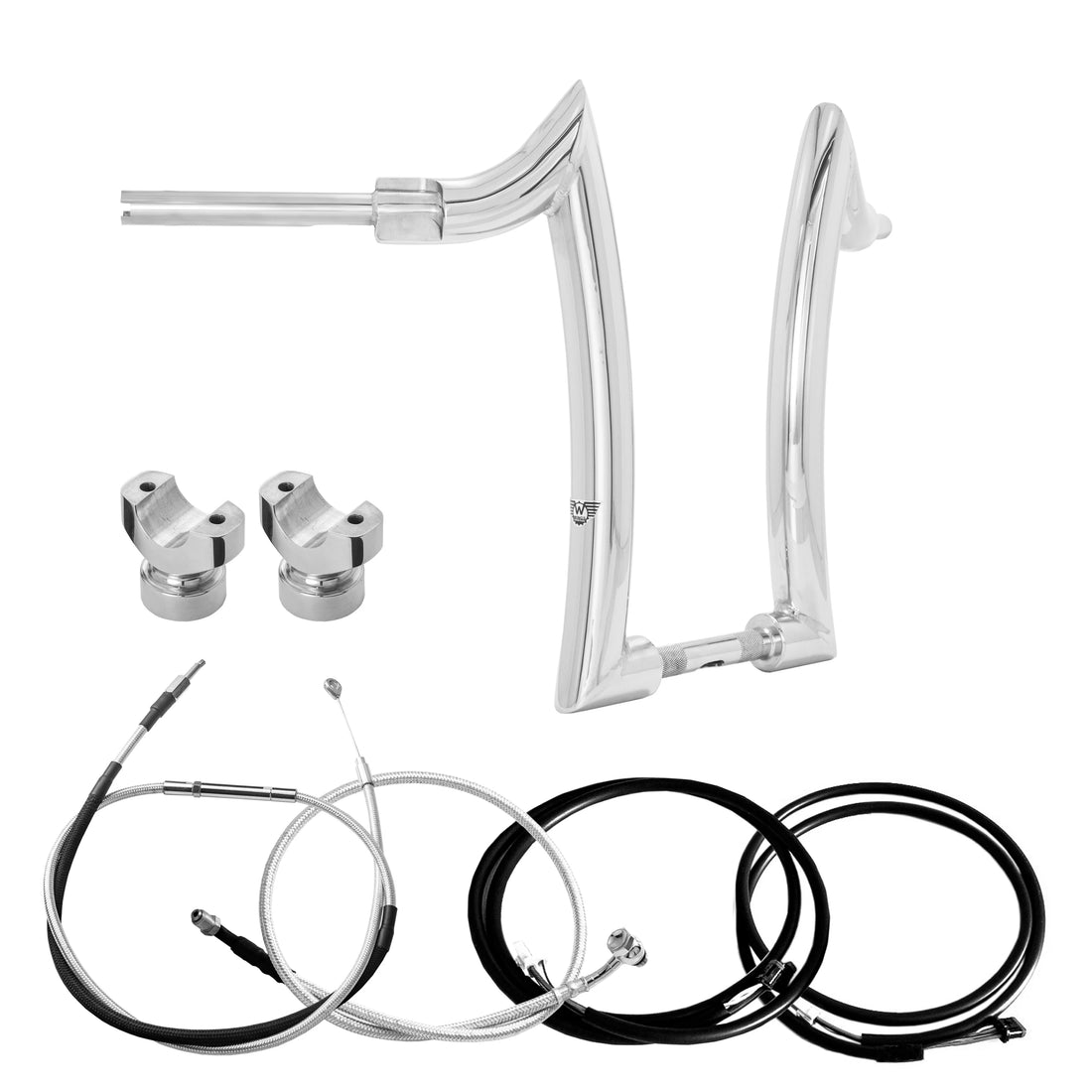 Wings Custom Diablo Rhino 2" Handlebar Kit with Clamps, Cables & Wiring - Breakout 16-26 (E-Throttle) - Polished Stainless Steel