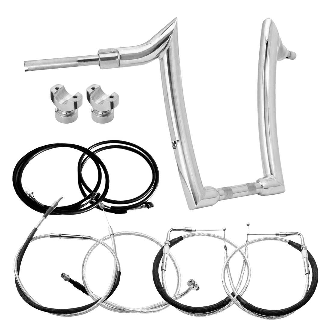 Wings Custom Diablo Curve Rhino 2" Handlebar Kit with Clamps, Cables & Wiring - Breakout 13-15 (Cable Throttle) - Polished Stainless Steel