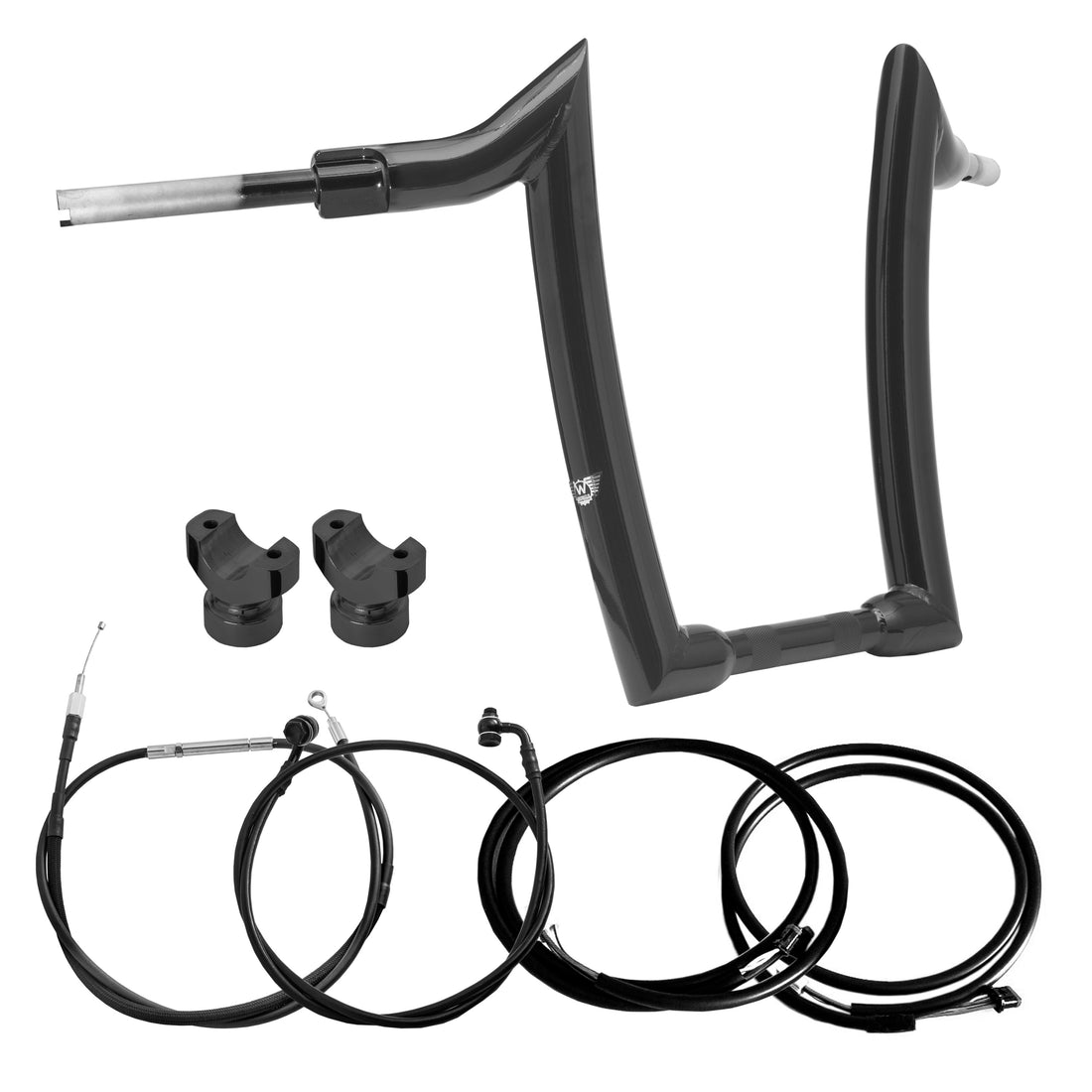 Wings Custom Diablo Curve Rhino 2" Handlebar Kit with Clamps, Cables & Wiring - Breakout 16-26 (E-Throttle) - Gloss Black / Matte Black