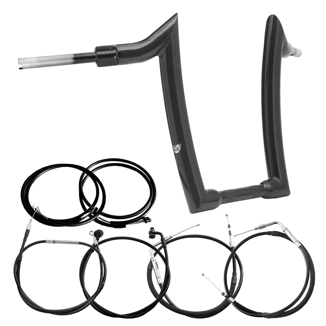 Wings Custom Diablo Curve Rhino 2" Handlebar Kit with Cables & Wiring - Softail 11-15 (Cable Throttle) - Gloss Black / Matte Black