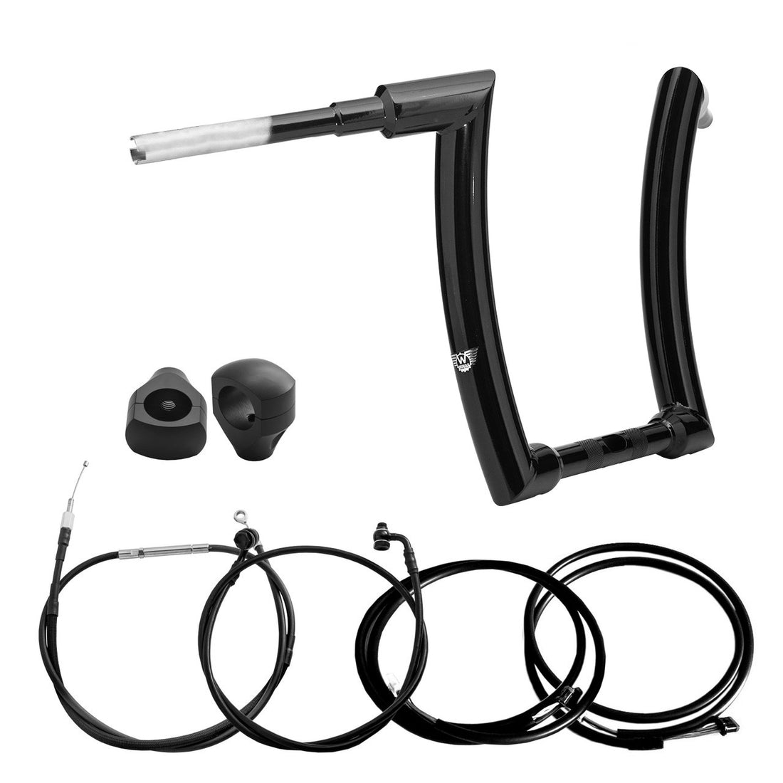 Wings Custom King Curve Rhino 2" Handlebar Kit with Clamps, Cables & Wiring - Fat Boy 16-26 (E-Throttle) - Gloss Black / Matte Black