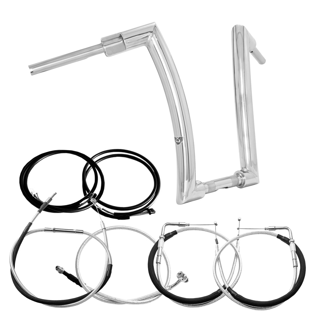 Wings Custom Front King Rhino 2" Handlebar Kit with Cables & Wiring - Softail 11-15 (Cable Throttle) - Polished Stainless Steel