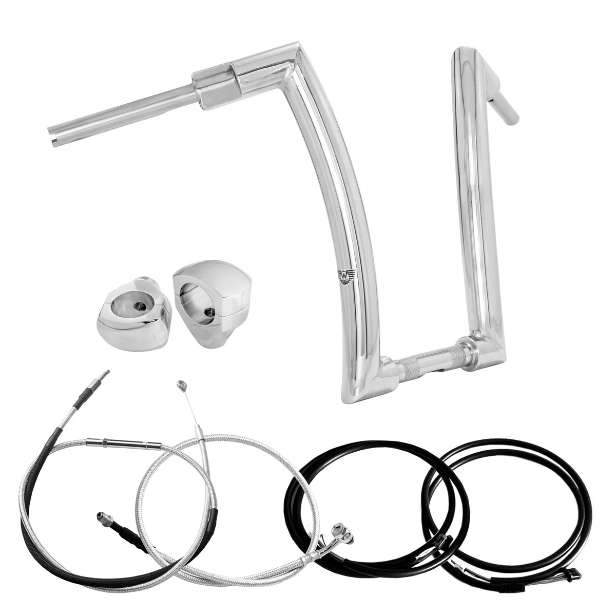 Wings Custom Front King Rhino 2" Handlebar Kit with Clamps, Cables & Wiring - Fat Bob 18-24 (E-Throttle) - Polished Stainless Steel