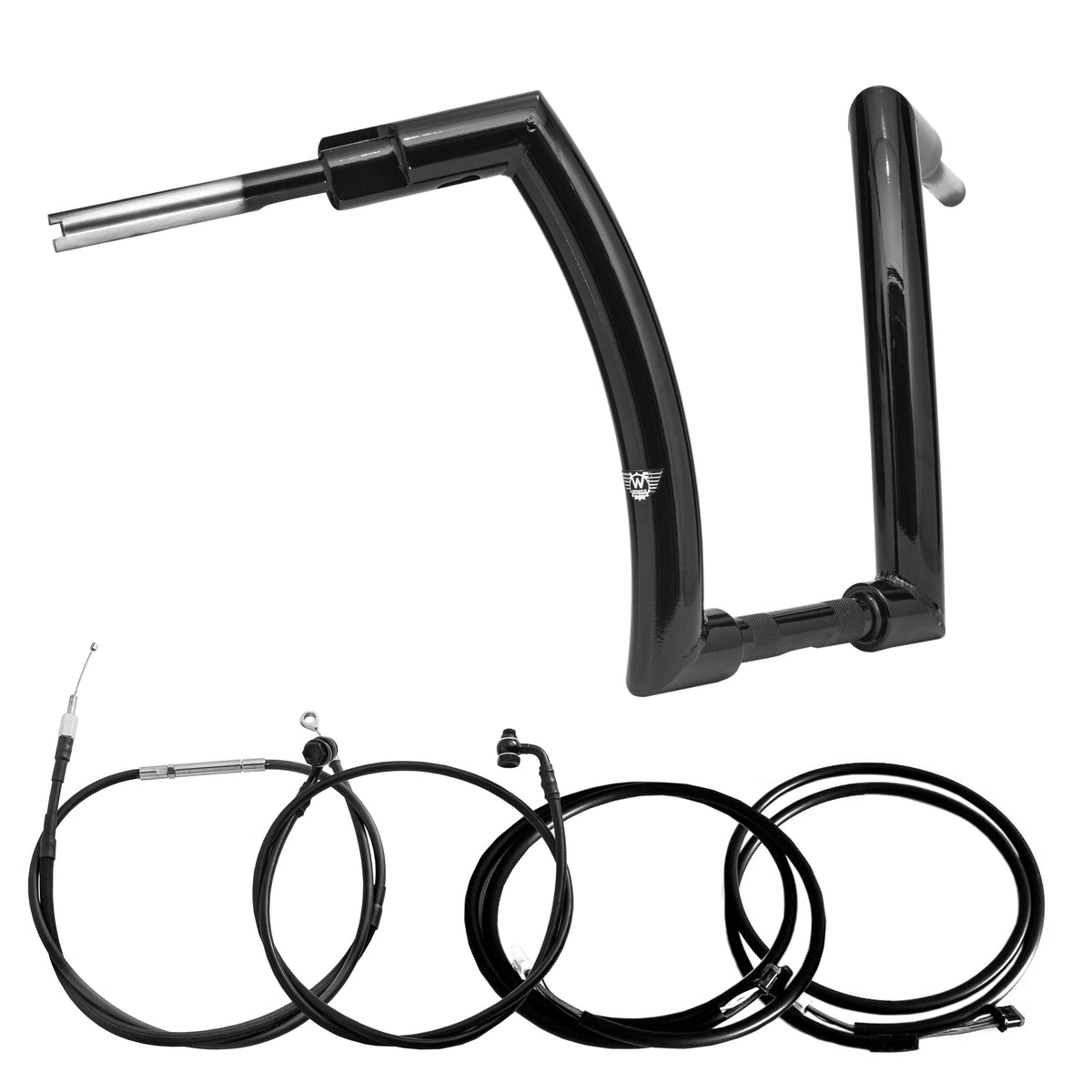 Wings Custom Front King Rhino 2" Handlebar Kit with Cables & Wiring - Road King 14-16 & 21-25 (Cable Clutch) - Gloss Black / Matte Black