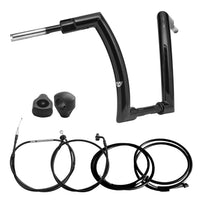Wings Custom Front King Rhino 2" Handlebar Kit with Clamps, Cables & Wiring - Fat Bob 18-24 (E-Throttle) - Gloss Black / Matte Black